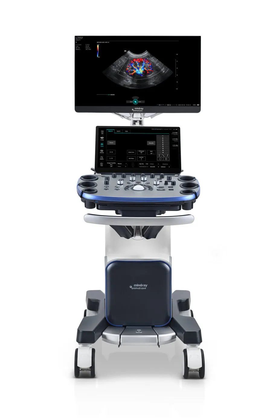 Mindray Vetus 9 veterinary ultrasound system on a mobile cart